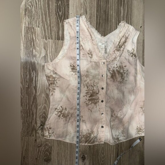 J. JILL 100% Linen Sleeveless Top Beige Florals Hints of Pink Size L - Picture 4 of 7